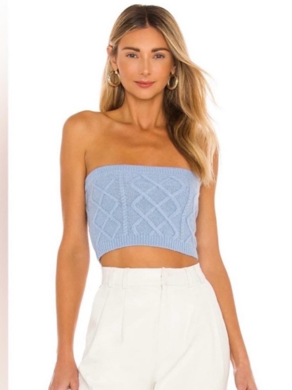 NWOT Lovers + Friends Light Blue Cable Knit Crop Tube Top